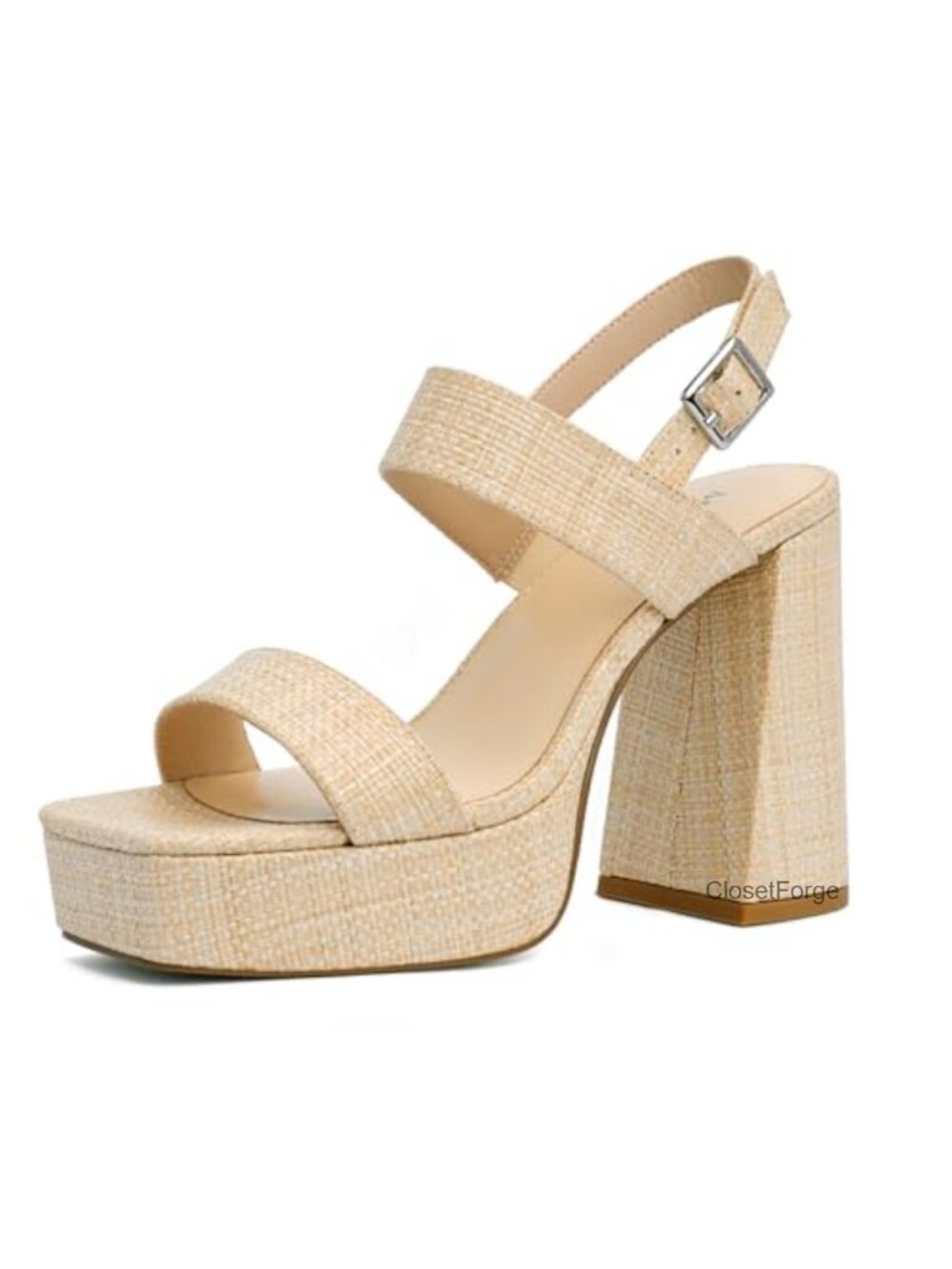Women's Faux Leather Platform Chunky Block Heel Square Open Toe Two Strap